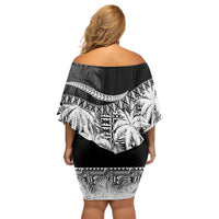 Fiji Day Off Shoulder Short Dress Flying Fijians Masi Kesa Style - Black - Wonder Print Shop