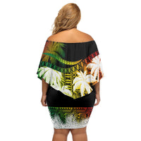 Fiji Day Off Shoulder Short Dress Flying Fijians Masi Kesa Style - Reggae - Wonder Print Shop