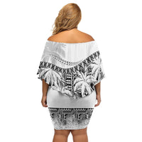 Fiji Day Off Shoulder Short Dress Flying Fijians Masi Kesa Style - White - Wonder Print Shop