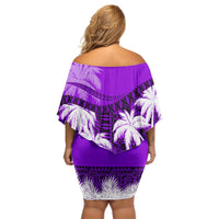 Fiji Day Off Shoulder Short Dress Flying Fijians Masi Kesa Style - Violet - Wonder Print Shop