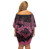 Polynesian Breast Cancer Awareness Off Shoulder Short Dress Floral Butterfly - Wonder Print Shop