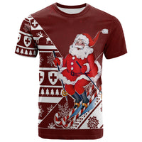 Skiing Santa Schoni Wiehnachte Swiss Christmas Pattern T Shirt - Wonder Print Shop