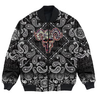 Viking Bomber Jacket Skull Helmet With Horns with Bandana Paisley Style RLT12 - Wonder Print Shop