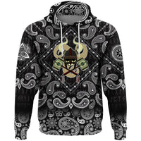 Viking Hoodie Skull With Horned Helmet with Bandana Paisley Style RLT12 - Wonder Print Shop