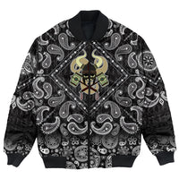 Viking Bomber Jacket Skull With Horned Helmet with Bandana Paisley Style RLT12 - Wonder Print Shop