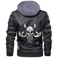 Viking Skull Helmet With Horns and Two Crossed Axes Leather Jacket RLT12 - Wonder Print Shop