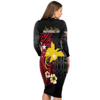 papua-new-guinea-independence-long-sleeves-bodycon-dress-png-kumuls-tribal-crocodile
