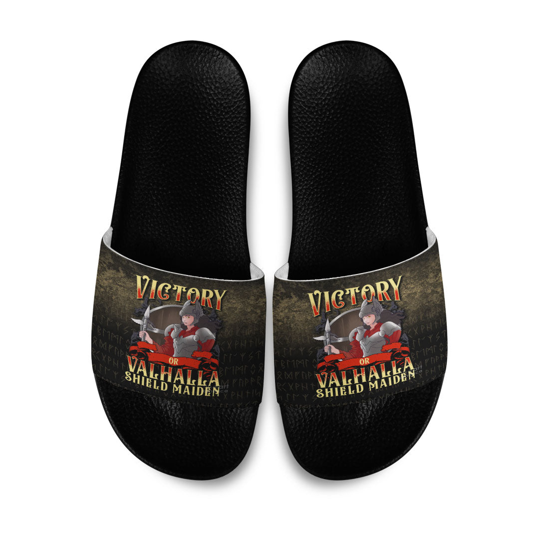 wonder-print-slide-sandals-cute-victory-or-valhalla-shield-maiden-norse-viking-warrior-slide-sandals