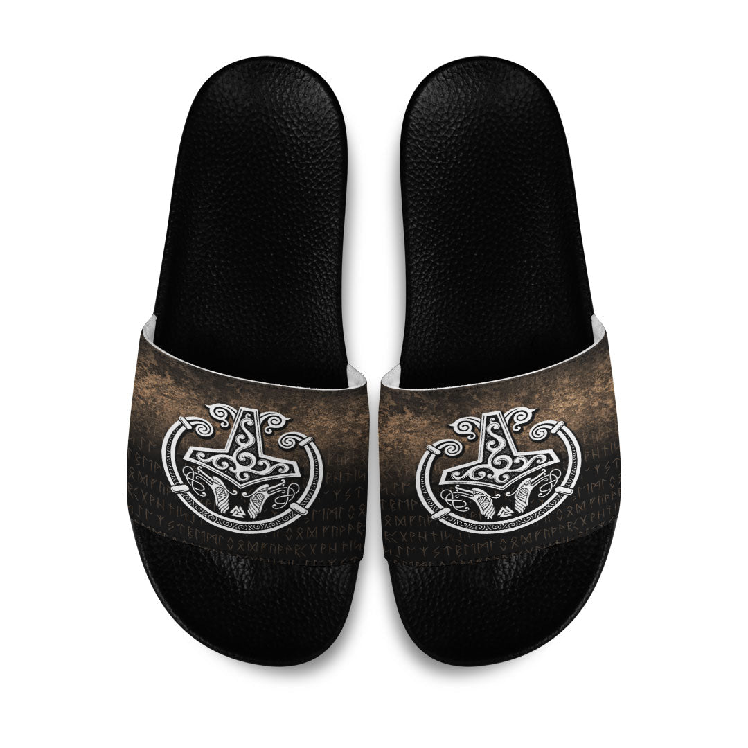 wonder-print-slide-sandals-thors-hammer-mjolnir-viking-torc-norse-pagan-slide-sandals