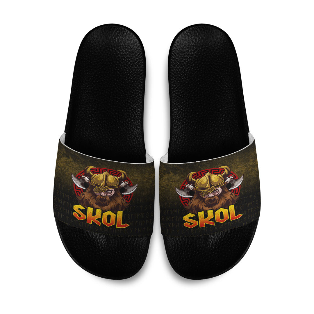 wonder-print-slide-sandals-skol-viking-beer-norse-mythology-warrior-drinking-slide-sandals