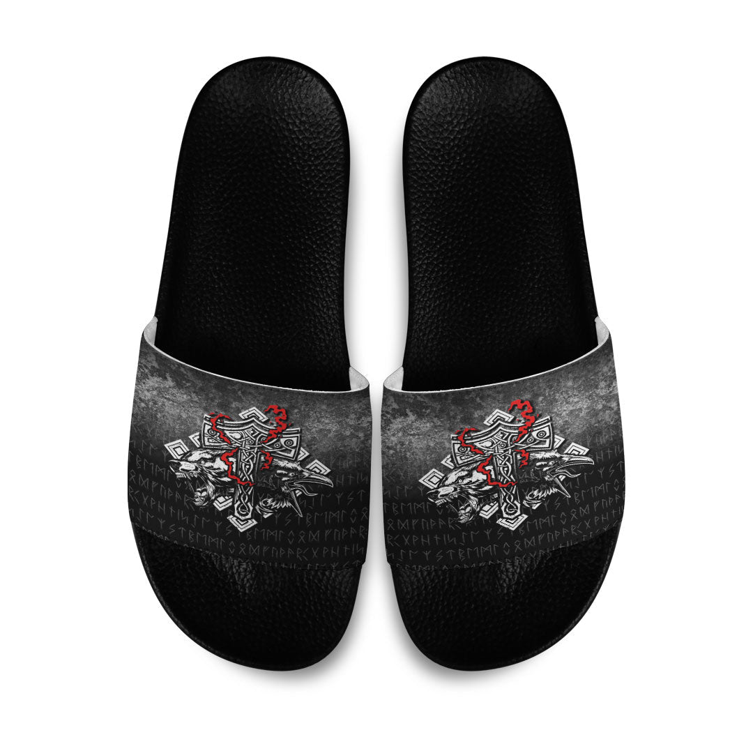 wonder-print-slide-sandals-thor-hammer-mjolnir-rune-protection-odin-raven-viking-slide-sandals