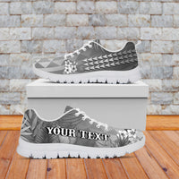 (Custom Personalised) Hawaii Pineapple Sneakers Gray Plumeria Frangipani Mix Tribal Pattern LT13 - Wonder Print Shop
