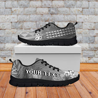 (Custom Personalised) Hawaii Pineapple Sneakers Gray Plumeria Frangipani Mix Tribal Pattern LT13 - Wonder Print Shop