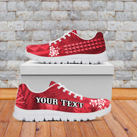 (Custom Personalised) Hawaii Pineapple Sneakers Red Plumeria Frangipani Mix Tribal Pattern LT13 - Wonder Print Shop
