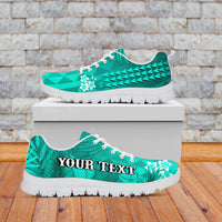 (Custom Personalised) Hawaii Pineapple Sneakers Turquoise Plumeria Frangipani Mix Tribal Pattern LT13 - Wonder Print Shop