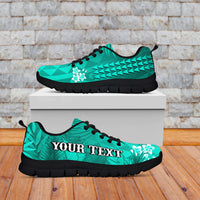 (Custom Personalised) Hawaii Pineapple Sneakers Turquoise Plumeria Frangipani Mix Tribal Pattern LT13 - Wonder Print Shop