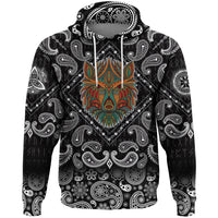 Viking Hoodie Stylized Wolf In Ethnic Dark Background with Bandana Paisley Style RLT12 - Wonder Print Shop