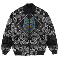 Viking Bomber Jacket Stylized Wolf In Ethnic with Bandana Paisley Style RLT12 - Wonder Print Shop