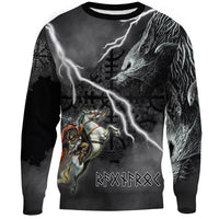 (Custom) Wonder Print Shop - Ragnarok Sweatshirt Odin fight Fenrir on thunder background RLT12 - Wonder Print Shop
