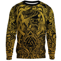 Viking Sweatshirt - Valknut and Dragon Tattoo Golden RLT12 - Wonder Print Shop
