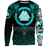 Viking Sweatshirts Three Raven and Valknut Cyan RLT12 - Wonder Print Shop