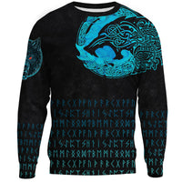 Viking Sweatshirt - Fenrir Wolf Cyan RLT12 - Wonder Print Shop