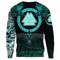 Viking Sweatshirts Three Raven and Valknut Cyan RLT12 - Wonder Print Shop