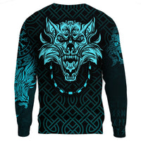 Viking Sweatshirt - Fenrir Viking Cyan 3D RLT12 - Wonder Print Shop