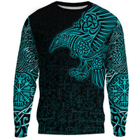 Viking Sweatshirt Raven Mjolnir Yggdrasil Cyan RLT12 - Wonder Print Shop