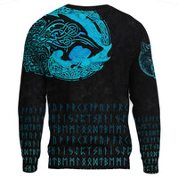 Viking Sweatshirt - Fenrir Wolf Cyan RLT12 - Wonder Print Shop