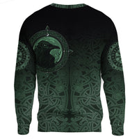 Viking Sweatshirt Knitted Long - Sleeved Sweater, Ethnic Odin Raven Green RLT12 - Wonder Print Shop