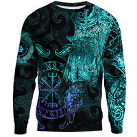 Viking Clothing Viking Odin Tattoo Cyan Version Sweatshirts RLT12 - Wonder Print Shop