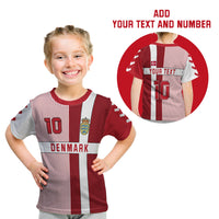 (Custom Personalised) Denmark Football T Shirt KID Come on Denmark - Custom Text and Number LT13 - Wonder Print Shop