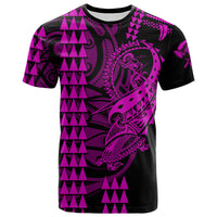Purple Polynesian warrior T-shirt with tribal prints and large emblem on black base