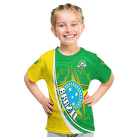 Brazil Champions 2022 football t-shirt, green and yellow with diagonal white stripe and crest