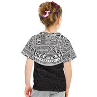 Kids black tribal T-shirt with white geometric back panel and patterned lower section