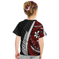 Kids rugby T-shirt back in black with red panel and white tribal stripe graphics
