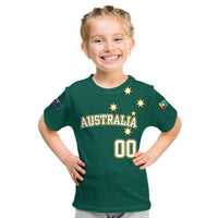 (Custom Text And Number) Baseball 2023 Australia Green Kid T Shirt - Wonder Print Shop