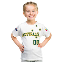 (Custom Text And Number) Baseball 2023 Australia Home Kit Kid T Shirt - Wonder Print Shop
