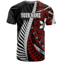 Black rugby T-shirt back with white/red tribal print and editable 'YOUR NAME' text