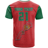 Custom Morocco Football Mixed Flag Map Style T Shirt - Wonder Print Shop