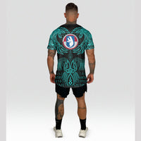 Viking Greenland T Shirt Valknut of Odin Cyan RLT12 - Wonder Print Shop