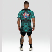 Viking Iceland T Shirt Valknut of Odin Cyan RLT12 - Wonder Print Shop