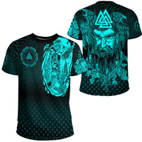 Viking Clothing Viking Odin Raven Tattoo Style Cyan Version T Shirt RLT12 - Wonder Print Shop