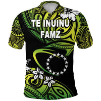Green and black rugby polo shirt with bold front graphic and tribal floral print
