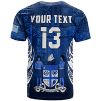 Custom Fiji Rugby T Shirt Flying Fijians Blue Tapa Pattern LT13 - Wonder Print Shop