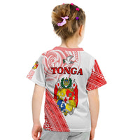 Kids Tonga graphic tee, light gray back with red TONGA and crest