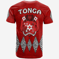 Tonga Warriors back graphic T-shirt, red with TONGA text and crest