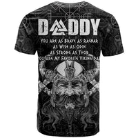 Adult black 'DADDY' Viking quote T-shirt, back Odin head and runes