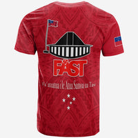 Red back Samoa T-shirt with large 'FAST' stadium graphic, flag pole and stars